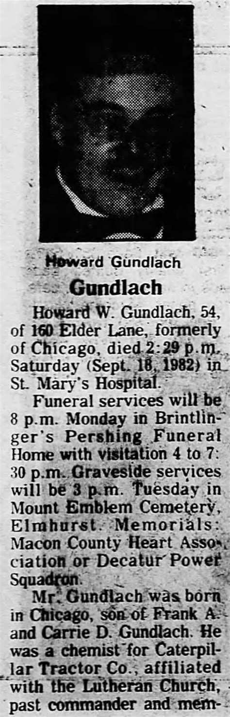 Howard W. Gundlach, obituary, Herald and Review, died Sept. 18, 1982 ...