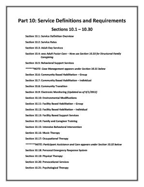 Fillable Online in Part 10 Service Definitions and Requirements Fax ...