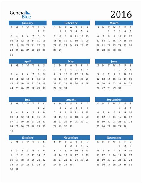 Free 2016 Calendars in PDF, Word, Excel