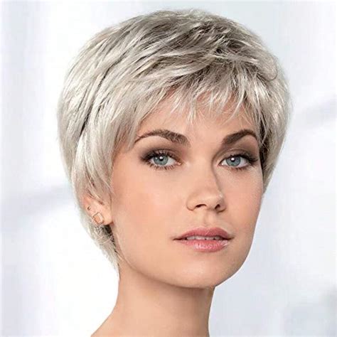 Short Ash Blonde Pixie Cut Wigs For White Women Synthetic Ombre Blond ...