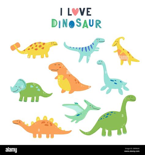 Cute dinosaur set for kids, baby clipart design. Colorful dino of hand ...