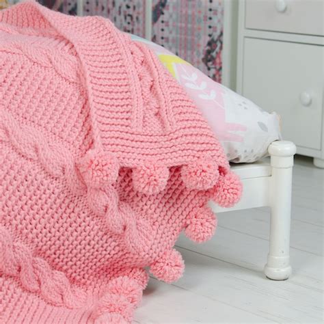 Buy Pink Cable Knit Blanket, Hand Knitted Throw Blanket, Chunky Knit ...