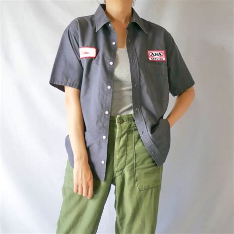 Made in USA grey work shirt アメリカ製ワッペン付きグレー半袖ワークシャツ | &Dorothy used ...