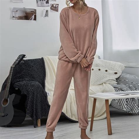 1Set Women Solid Color Flannel Pants Sets Leisure Wear Wear Suit Korean ...