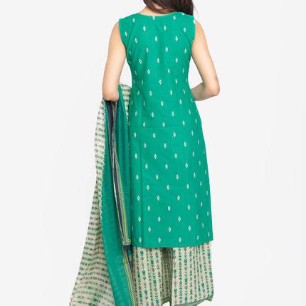 Teal Ikat Bloom Kurta, Palazzo & Dupatta Set – RReflekt