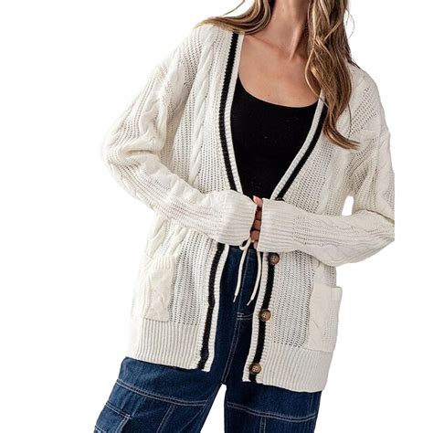 Womens Lightweight Sweater Cardigans 2024 Fall Cable Knit Color Block ...