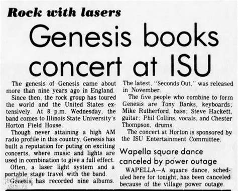 Concert news - Genesis - The Pantagraph - Bloomington - Illinois - 31st ...