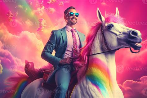 AI generated Adventurous Man riding a unicorn. Generate ai 36006462 ...