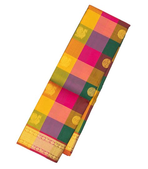 Multi Colour Handloom Kanchipuram Silk Saree With Checks & Buttas ...