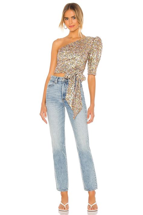 NBD Itzel One Shoulder Top in Blush & Gold | REVOLVE