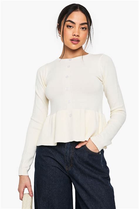 Jumpers & Cardigans | Cinched Waist Peplum Knitted Cardigan | boohoo
