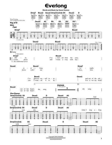 Everlong by Foo Fighters - Guitar Lead Sheet - Guitar Instructor