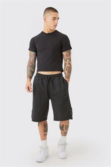Oversized Heavyweight Zip Hem Shorts & T-shirt Set | boohoo UK