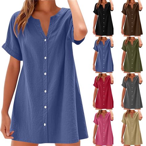 Akafmk Summer Dresses for Women Casual Dresses,Solid Color V-Neck Short ...