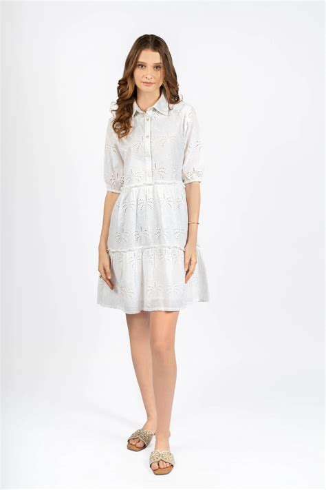 White Cotton Schiffly Fit & Flare Dress – Cory Edge