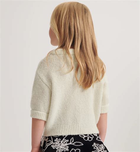 Kids' Short-Sleeved Sweater Ivory Alpaca and Wool-Blend Knit | DIOR