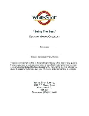 Fillable Online whitespot DECISION MAKING CHECKLIST - whitespot Fax ...