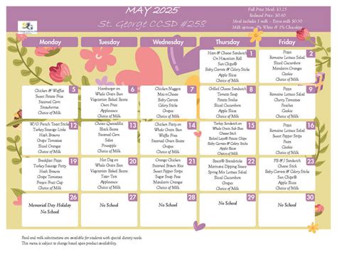May Lunch Menu | St. George CCSD No. 258