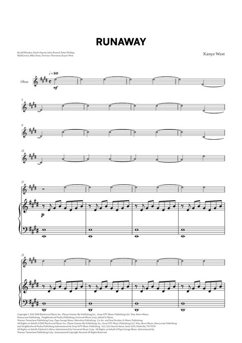 Runaway (arr. Cadenza Editions) by Kanye West Sheet Music for Oboe and ...