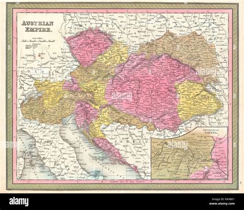 1850, Mitchell Map of Austria, Hungary and Transylvania. Reimagined by Gibon. Classic art with a ...