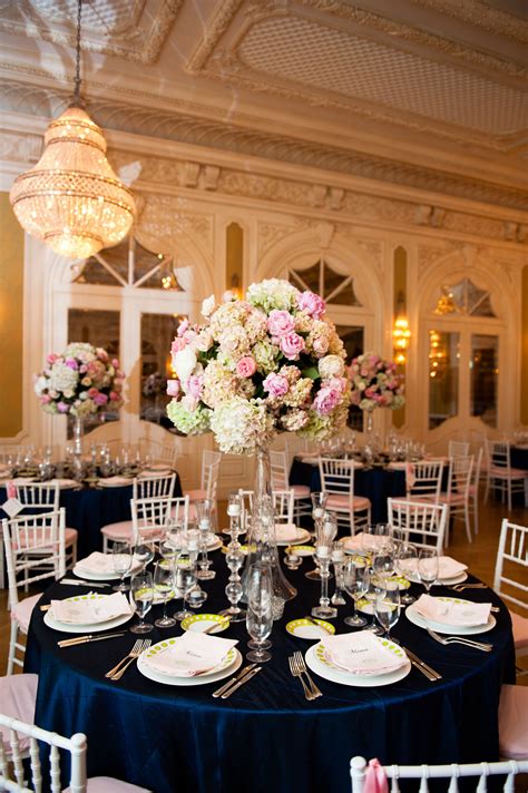 Blush Pink And Navy Blue Wedding Flowers at Wedding