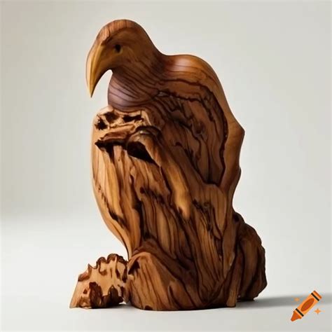 Elijah being fed by ravens in an olive wood sculpture on Craiyon