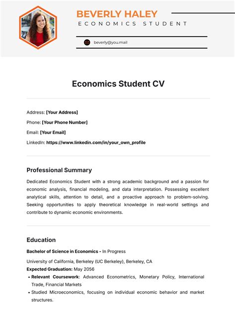 Free Student CV with No Experience Template to Edit Online