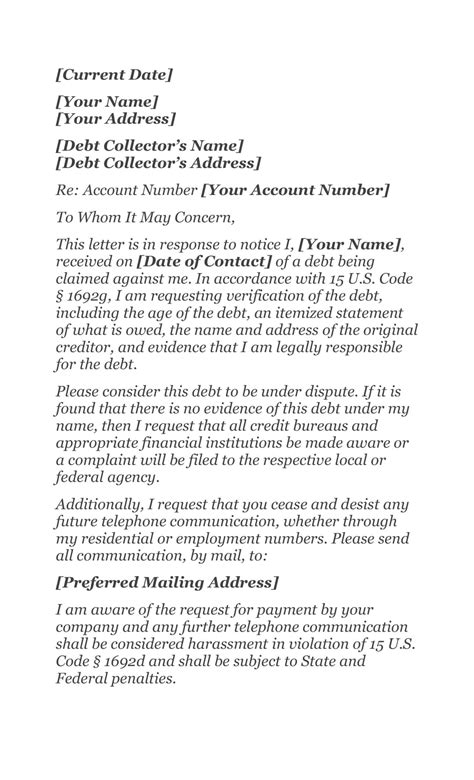 Debt Collection Validation Letter 的图像结果