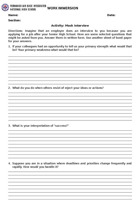 Mock Interview Worksheet 的图像结果
