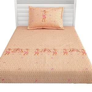 MG EMBROIDERY Palki Art Hand Made Cotton Pink Bedsheet for Single Bed ...