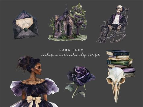 Watercolor Dark Poem Clip Art, Edgar Allan Poe Clipart Set, Vintage ...