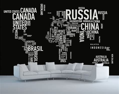 Buy Typography World Map Wallpaper / Typografie Wereldkaart Behang ...