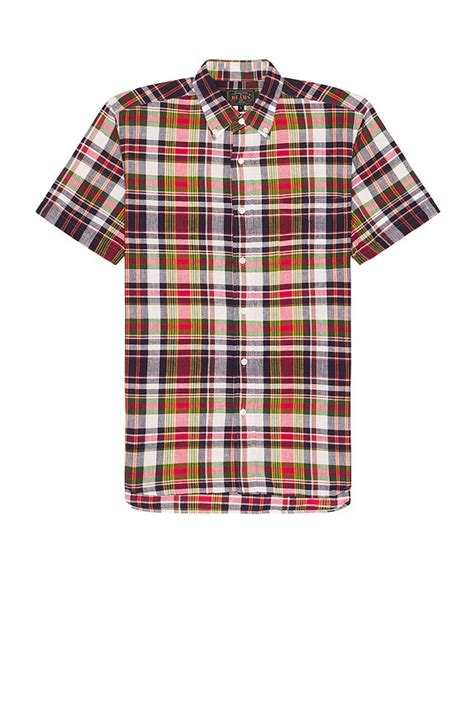 Beams Plus B.d. Short Sleeve Indian Madras Shirt in Navy | REVOLVE