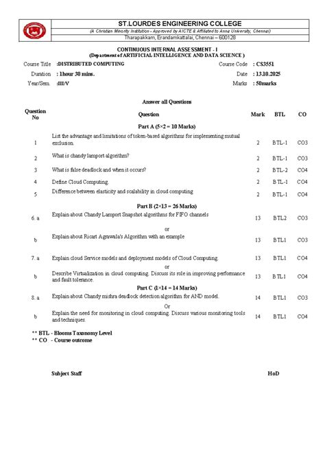 CS3551 Continuous Internal Assessment I - Distributed Computing ...