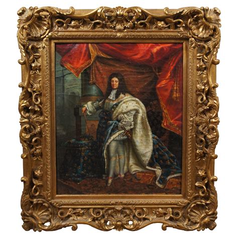 King Louis XIV in Royal Robes Portrait Oil Painting After Hyacinthe Rigaud 30" For Sale at 1stDibs