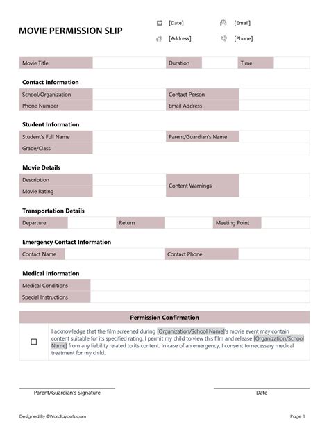 Zoo Field Trip Permission Slip Template - WordLayouts