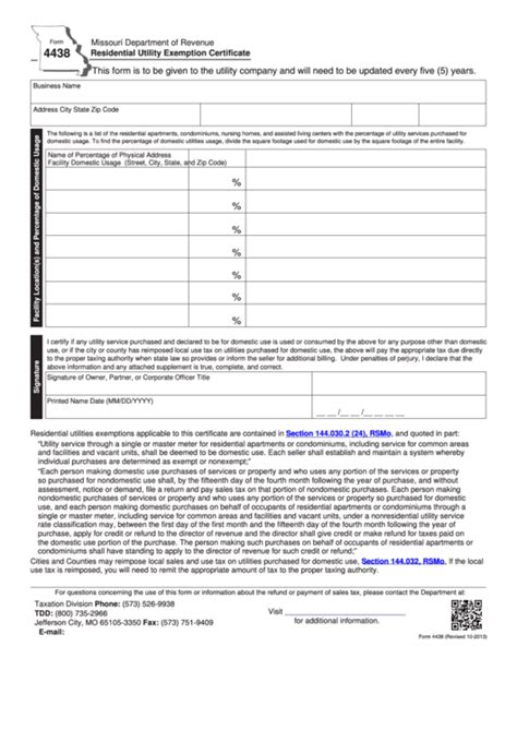 Fillable Form 4438 - Residential Utility Exemption Certificate - 2013 ...