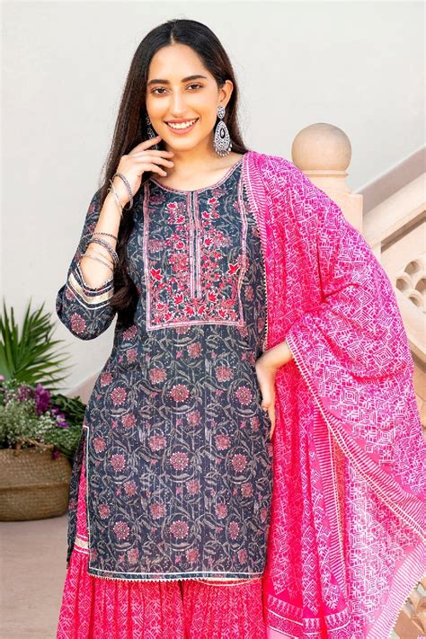 Samrina Embroidered Straight Kurta Sharara Set - EverBloom India