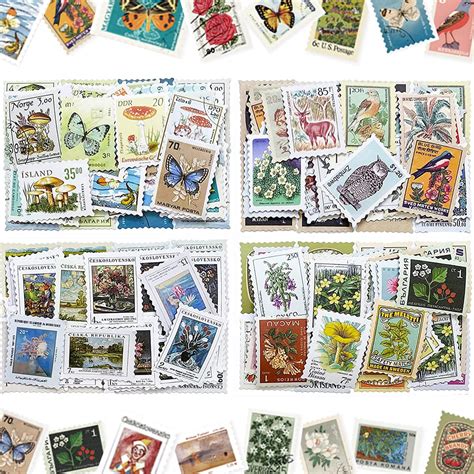 Vintage Postage Stamps Stickers Pack, Decorative Stamp Stickers ...