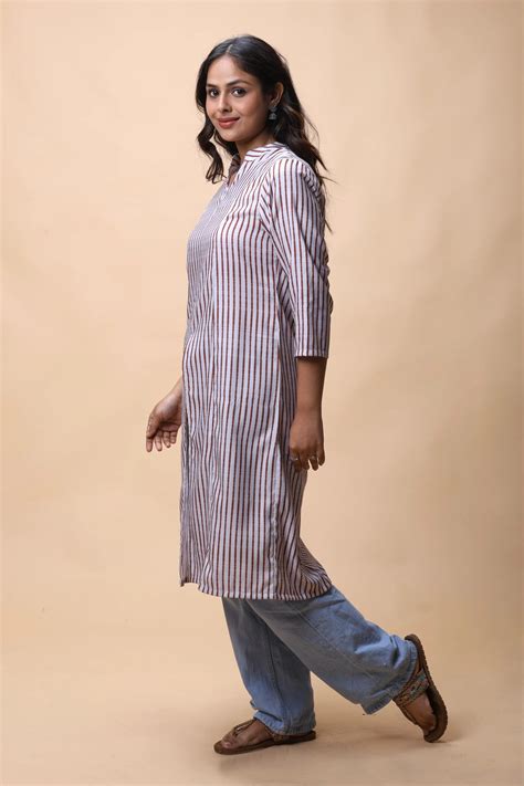 Buy online Brown Printed Front Slit Long Kurta For Women – All There