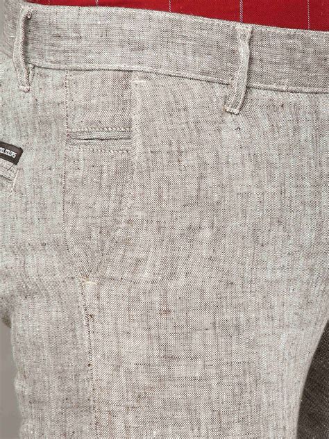 Shop Men's Khaki Brown Narrow Fit Lenin Slub Casual Trouser