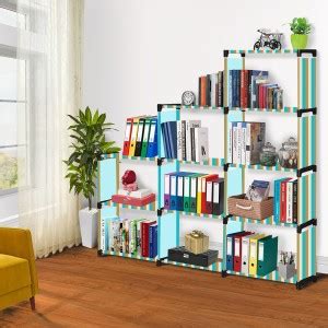 XENABO Beige Strip Print 12 Layer Simple Bookshelf/Multipurpose Rack ...