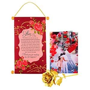 Buy Archies Valentine Love Gifts Scroll, Greeting Card & Golden Rose ...