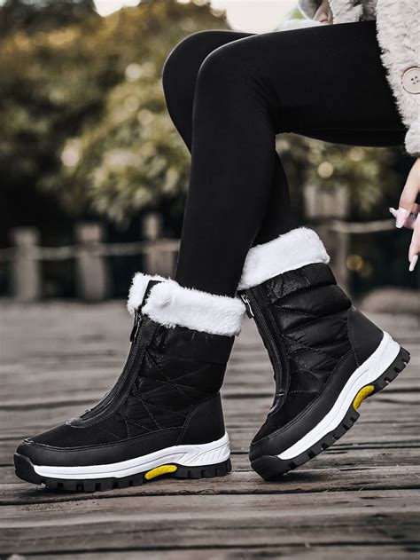 Black Sporty Collar Plain Embellished Women Shoes Cute Snow Boots, Snow ...