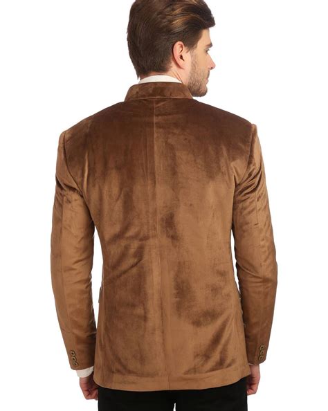 Buy Brown WINTAGE Solid Double-Breasted Blazer with Mandarin Collar | AJIO