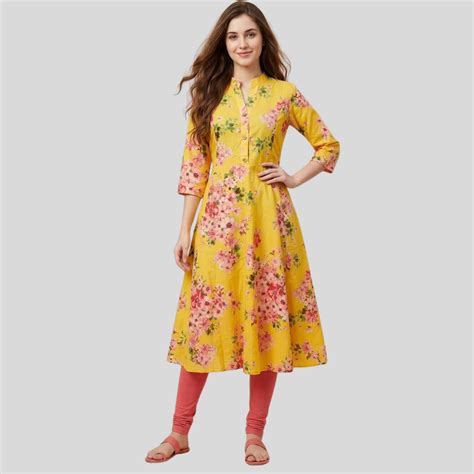 Printed Cotton Kurti With Collar Neck and panel cut – JIS BOUTIQUE