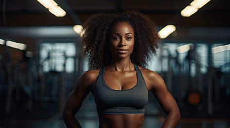 Black woman fitness, beautiful Afro-American woman with curly hair in ...