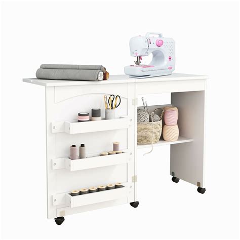 Folding Sewing Craft Table Shelves Storage Cabinet Space-saving