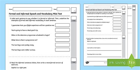 Recognising and Using Formal and Informal Vocabulary Test
