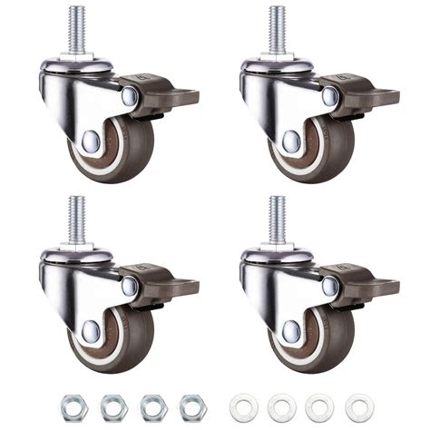 Mini Caster Wheels 1 Inch Threaded Stem Casters With Brake | Desertcart ...